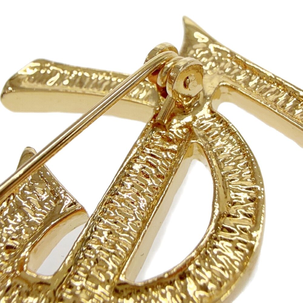 Saint Laurent Rhinestone Logo Brooch Gold — view 6