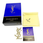 Saint Laurent Rhinestone Logo Brooch Gold — view 8