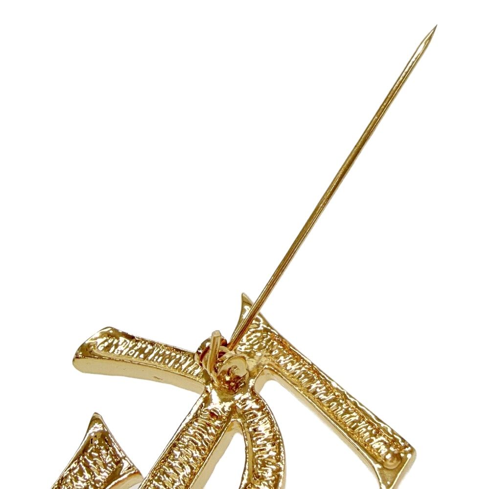 Saint Laurent Rhinestone Logo Brooch Gold — view 7