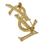 Saint Laurent Rhinestone Logo Brooch Gold — view 4
