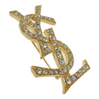 Saint Laurent Rhinestone Logo Brooch Gold — view 3