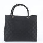Gucci Bamboo GG Nylon Leather Tote Bag Shoulder Hand Black — view 3