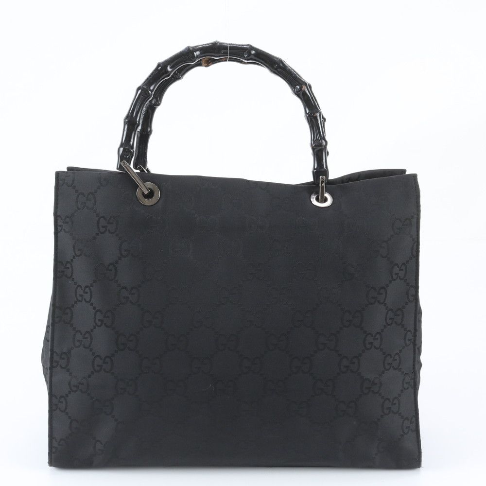 Gucci Bamboo GG Nylon Leather Tote Bag Shoulder Hand Black — view 3