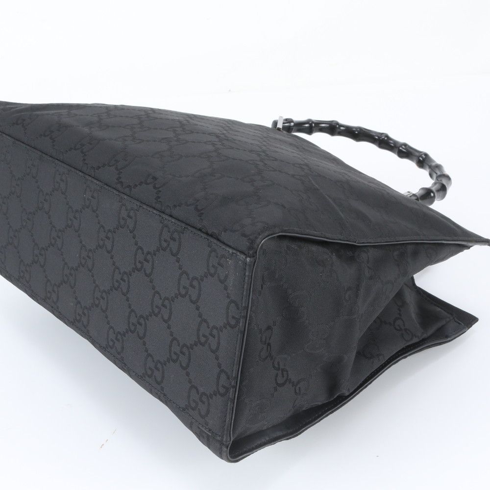 Gucci Bamboo GG Nylon Leather Tote Bag Shoulder Hand Black — view 5