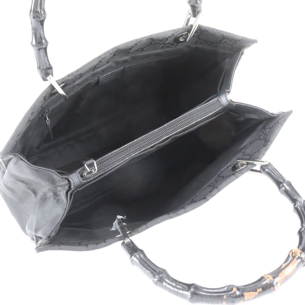 Gucci Bamboo GG Nylon Leather Tote Bag Shoulder Hand Black — view 7