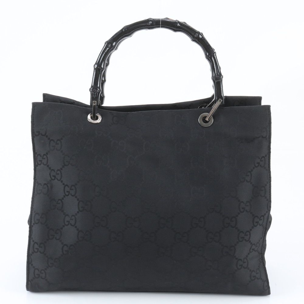 Gucci Bamboo GG Nylon Leather Tote Bag Shoulder Hand Black