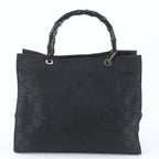 Gucci Bamboo GG Nylon Leather Tote Bag Shoulder Hand Black