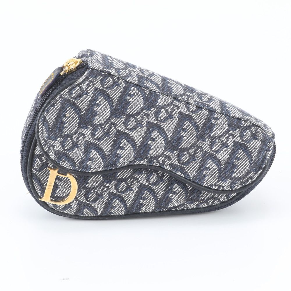 Dior Trotter Saddle Pouch Leather Clutch Hand Navy