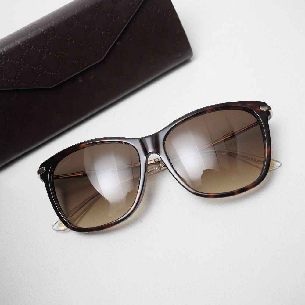 Gucci Bamboo Sunglasses Gradient Lens Tortoise Brown Gold Clear RB Eyewear