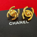 Chanel With Rice 95A Vintage CC Logo Earrings Ear Cuff Gold