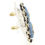 Chanel CC Logo Earrings Denim Blue Black Light Gold — view 5