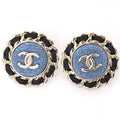 Chanel CC Logo Earrings Denim Blue Black Light Gold