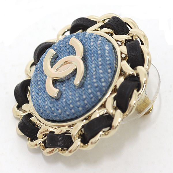 Chanel CC Logo Earrings Denim Blue Black Light Gold — view 6