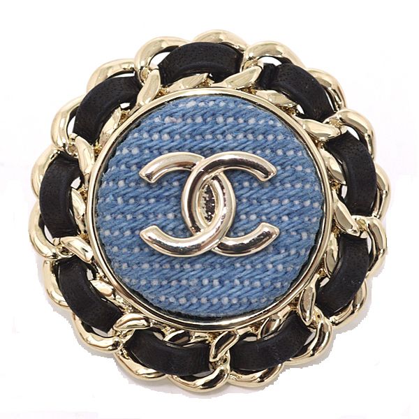 Chanel CC Logo Earrings Denim Blue Black Light Gold — view 3