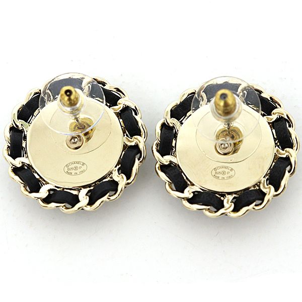 Chanel CC Logo Earrings Denim Blue Black Light Gold — view 2