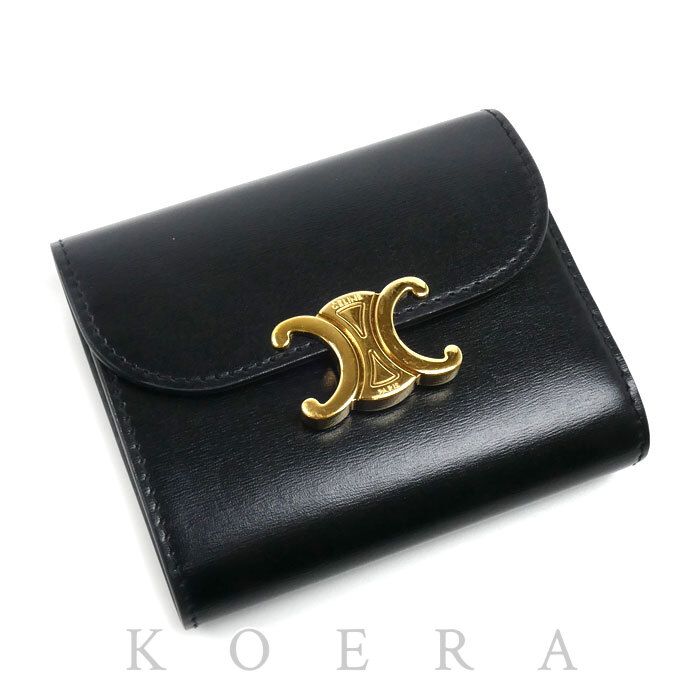 Celine Small Flap Wallet Triomphe Trifold Black