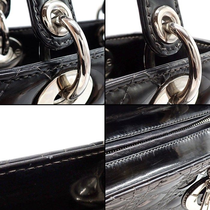 Dior Shoulder Bag Lady Dior Medium Black Patent Calfskin Silver — view 8