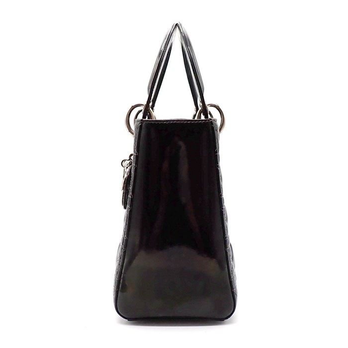 Dior Shoulder Bag Lady Dior Medium Black Patent Calfskin Silver — view 3