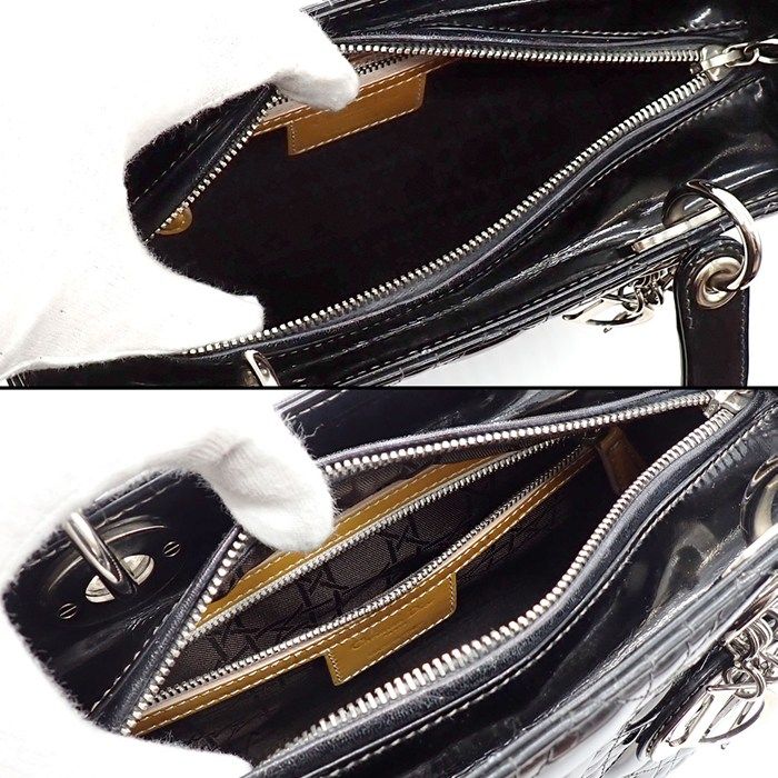 Dior Shoulder Bag Lady Dior Medium Black Patent Calfskin Silver — view 5