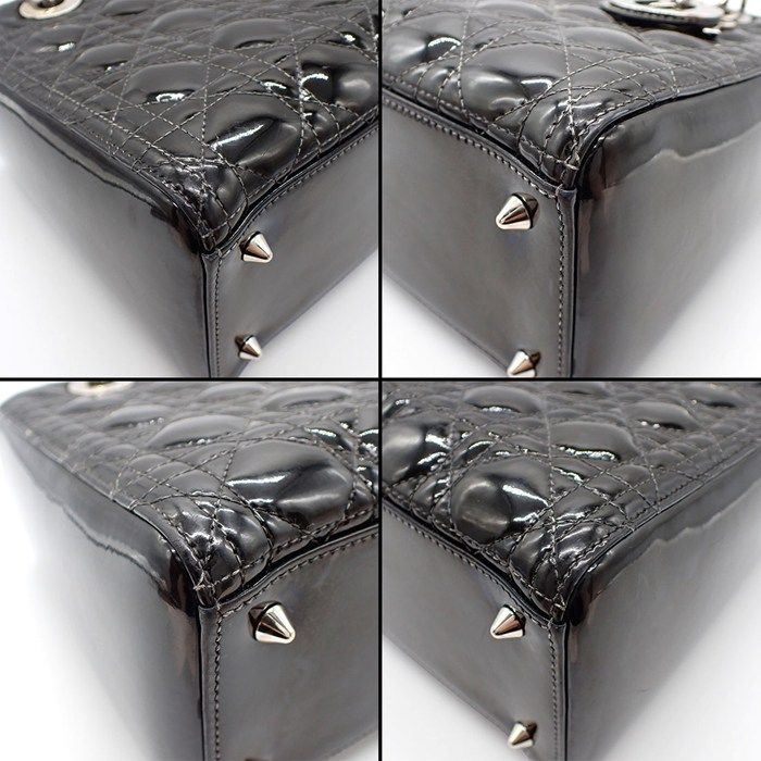 Dior Shoulder Bag Lady Dior Medium Black Patent Calfskin Silver — view 7
