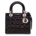 Dior Shoulder Bag Lady Dior Medium Black Patent Calfskin Silver