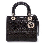 Dior Shoulder Bag Lady Dior Medium Black Patent Calfskin Silver