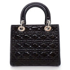 Dior Shoulder Bag Lady Dior Medium Black Patent Calfskin Silver — view 2