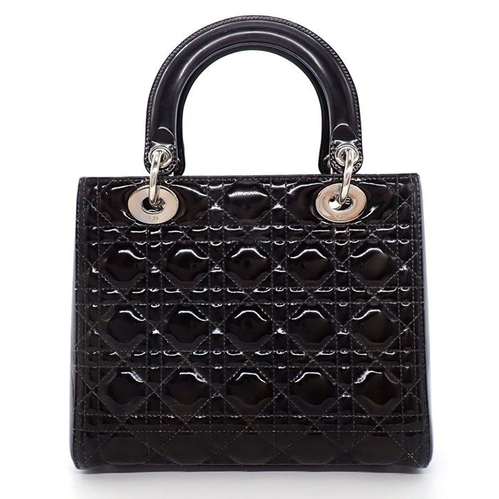 Dior Shoulder Bag Lady Dior Medium Black Patent Calfskin Silver — view 2