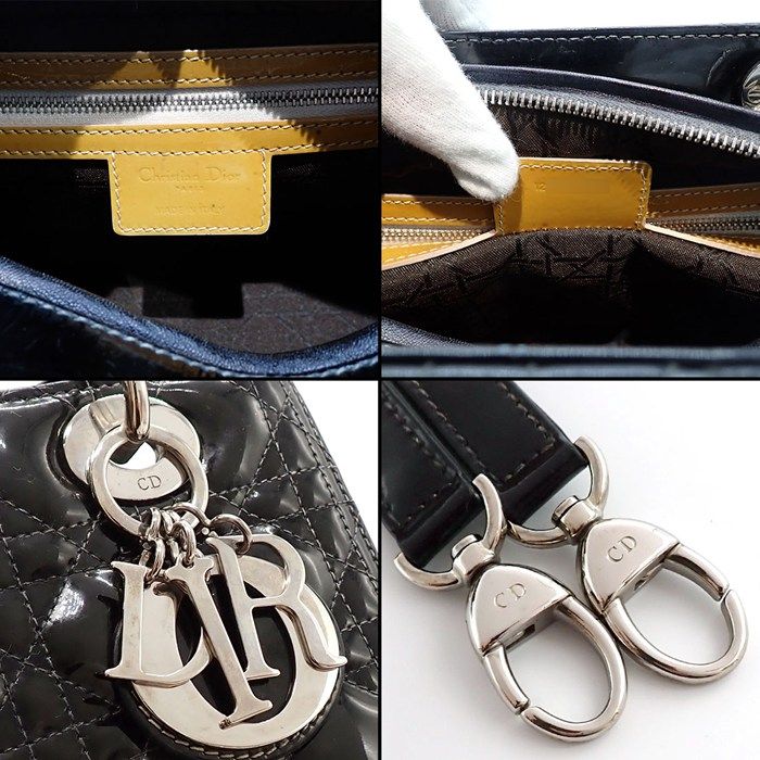 Dior Shoulder Bag Lady Dior Medium Black Patent Calfskin Silver — view 6