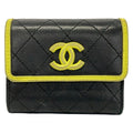 Chanel Trifold Wallet Quilted Black Yellow Lambskin