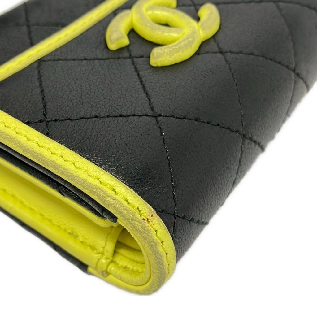 Chanel Trifold Wallet Quilted Black Yellow Lambskin — view 7