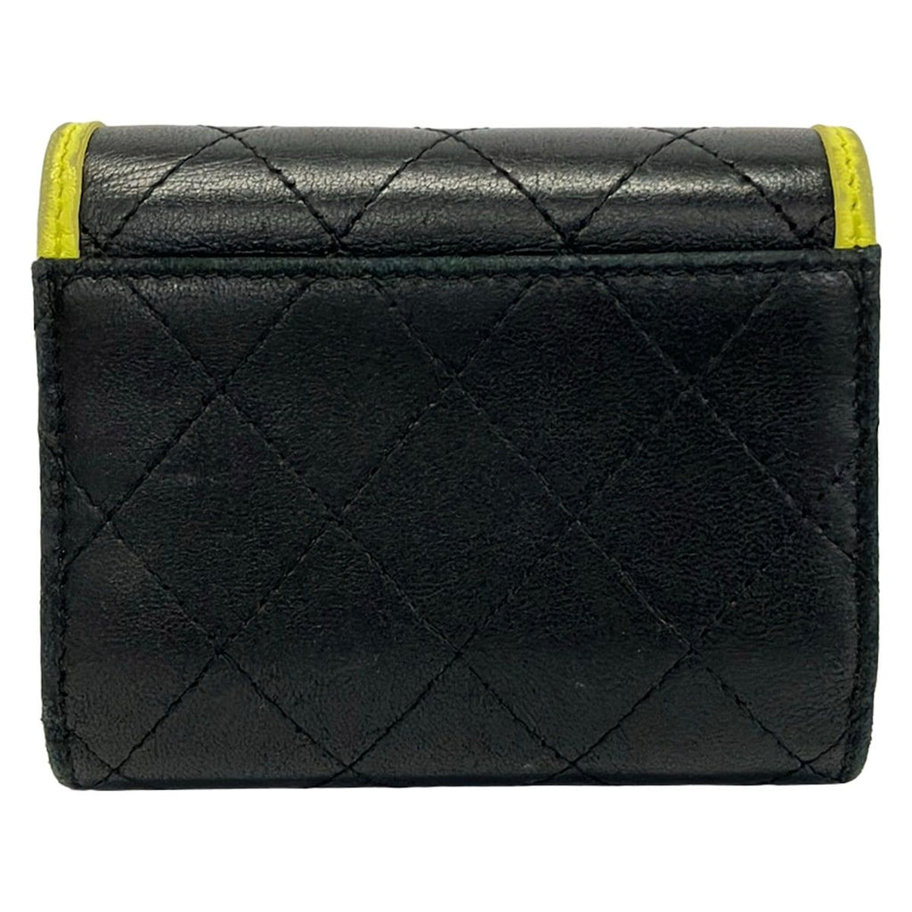 Chanel Trifold Wallet Quilted Black Yellow Lambskin — view 2