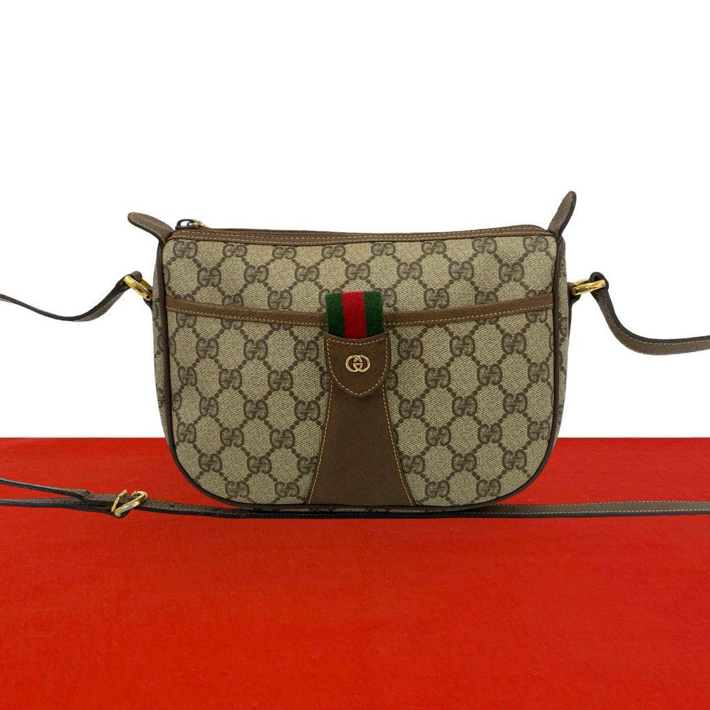 Gucci Vintage Sherry Line GG Logo Pattern Leather Shoulder Bag Pochette Brown
