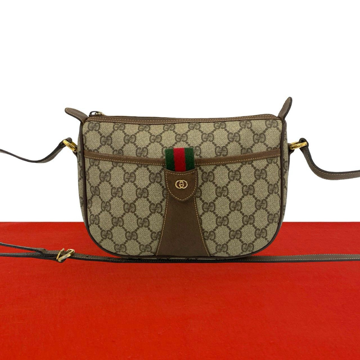 Gucci Vintage Sherry Line GG Logo Pattern Leather Shoulder Bag Pochette Brown