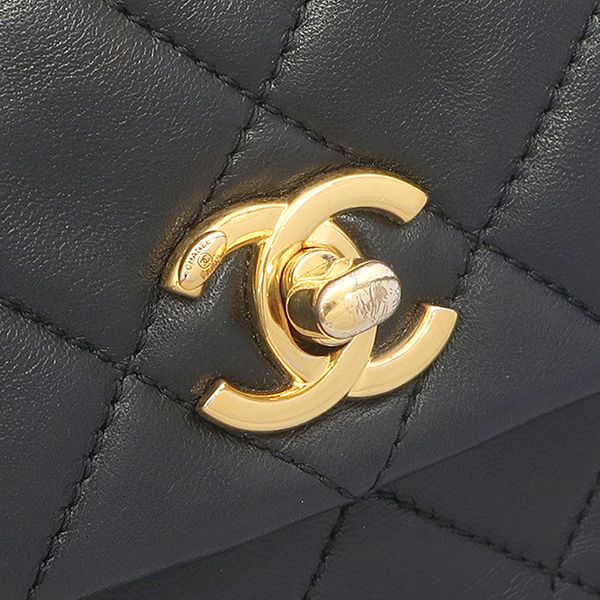 Chanel Shoulder Bag Quilted 20 Chain Lambskin Black Gold CC Logo — view 5