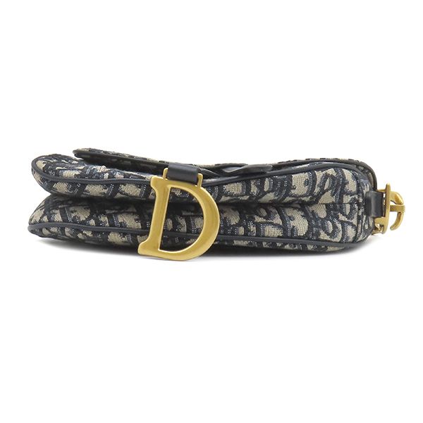 Dior 2-Way Bag Trotter Saddlebag Canvas Leather Oblique Jacquard Navy Gold — view 3