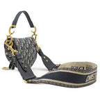 Dior 2-Way Bag Trotter Saddlebag Canvas Leather Oblique Jacquard Navy Gold — view 2