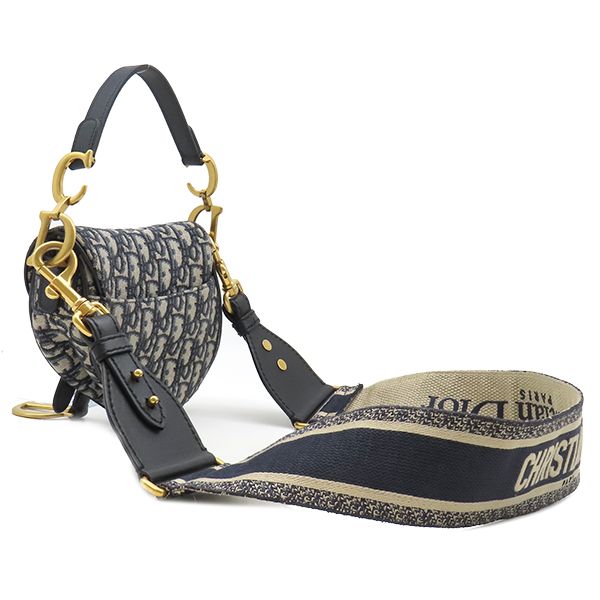 Dior 2-Way Bag Trotter Saddlebag Canvas Leather Oblique Jacquard Navy Gold — view 2