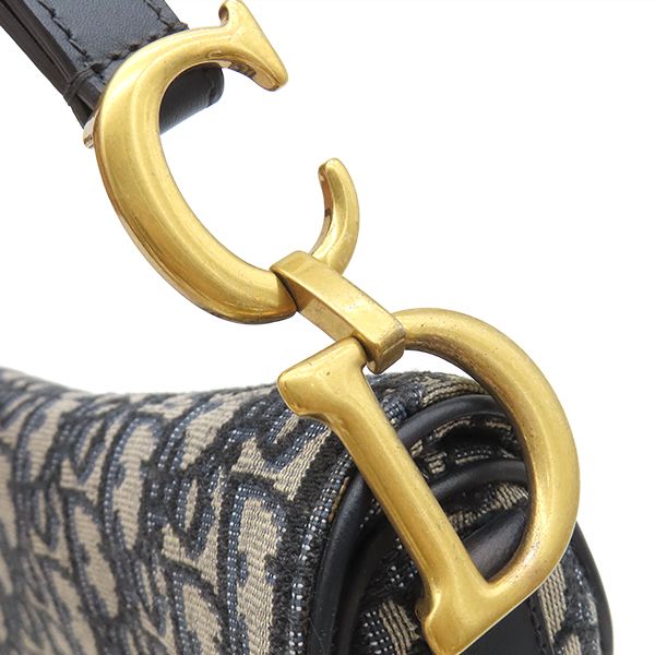 Dior 2-Way Bag Trotter Saddlebag Canvas Leather Oblique Jacquard Navy Gold — view 7