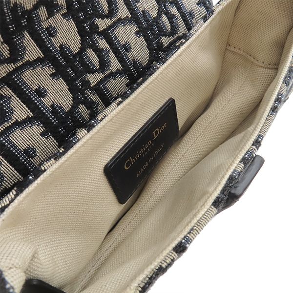 Dior 2-Way Bag Trotter Saddlebag Canvas Leather Oblique Jacquard Navy Gold — view 8