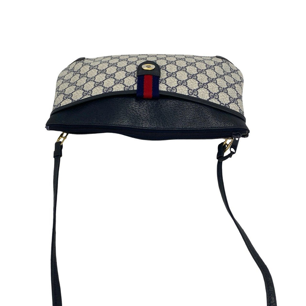 Gucci Vintage Sherry Line GG Logo Pattern Leather Shoulder Bag Pochette Navy — view 4