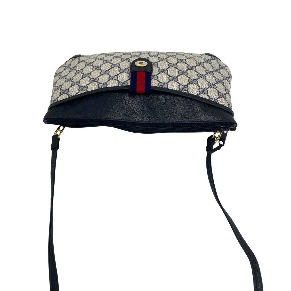 Gucci Vintage Sherry Line GG Logo Pattern Leather Shoulder Bag Pochette Navy — view 4