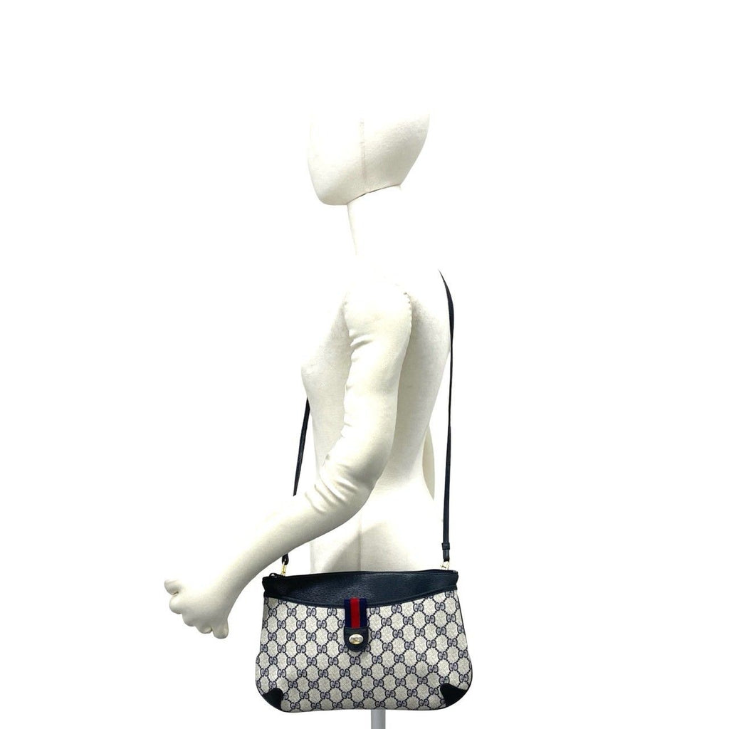 Gucci Vintage Sherry Line GG Logo Pattern Leather Shoulder Bag Pochette Navy — view 2