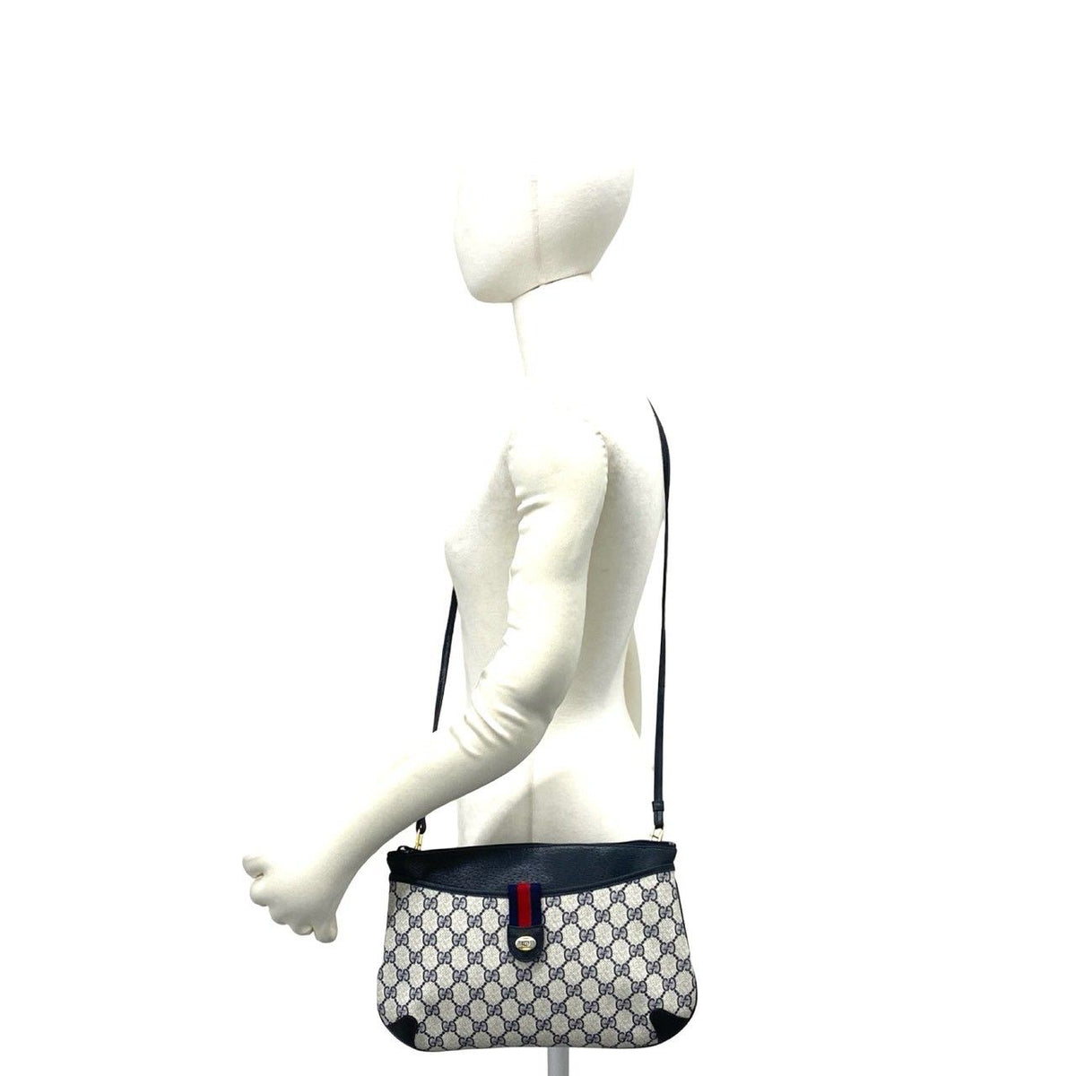 Gucci Vintage Sherry Line GG Logo Pattern Leather Shoulder Bag Pochette Navy — view 2
