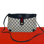 Gucci Vintage Sherry Line GG Logo Pattern Leather Shoulder Bag Pochette Navy