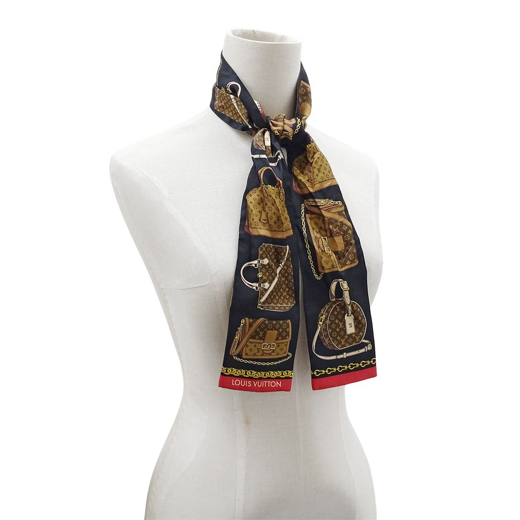 Louis Vuitton Scarf Bandeau Tribute to Silk Black Brown Monogram — view 8
