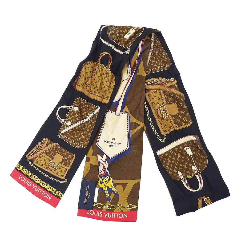 Louis Vuitton Scarf Bandeau Tribute to Silk Black Brown Monogram