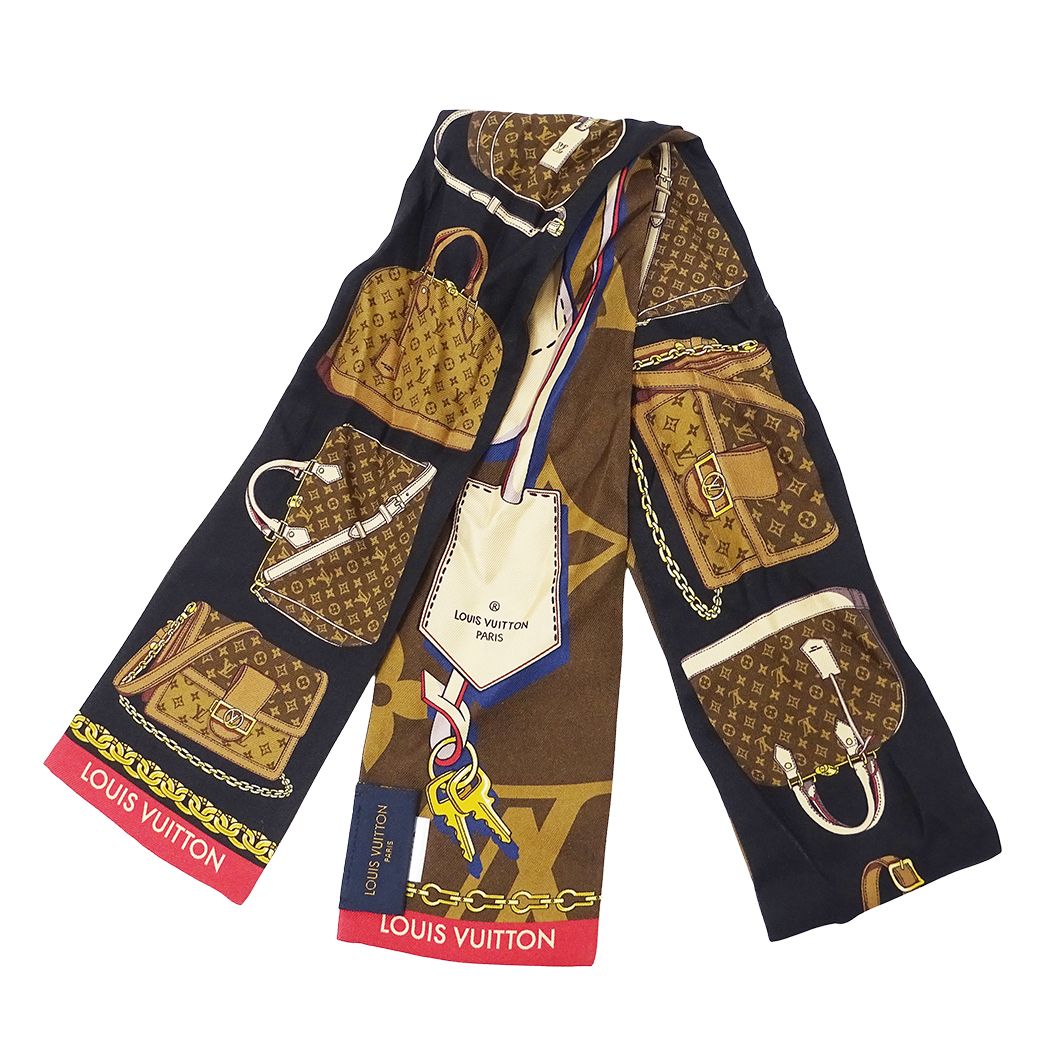 Louis Vuitton Scarf Bandeau Tribute to Silk Black Brown Monogram