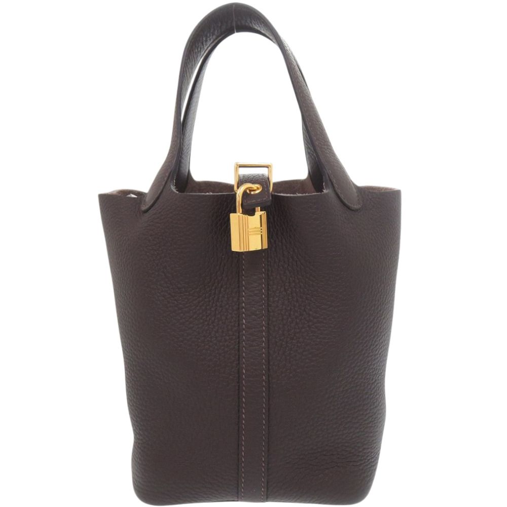 Hermes Picotin Lock PM 18 Taurillon Clemence Ebene Brown Handbag — view 3