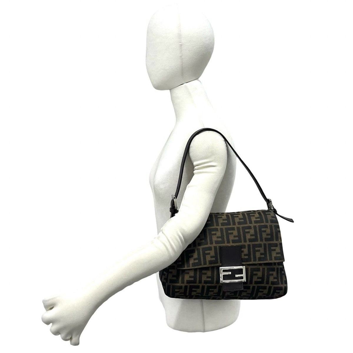 Fendi Mamma Bucket Zucca FF Logo Canvas Leather Semi Bag Brown — view 2